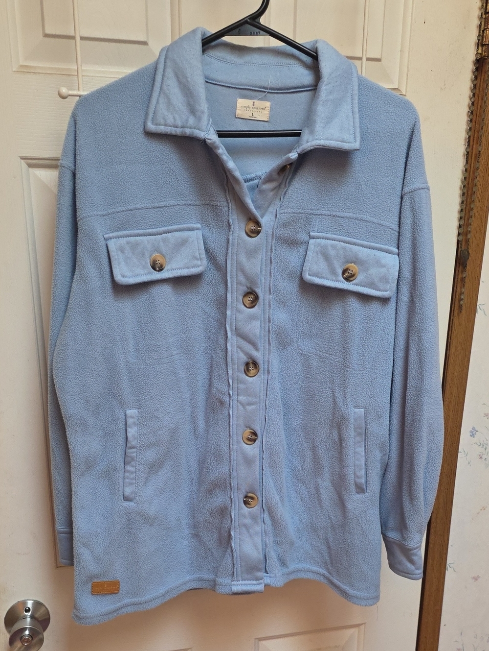 Simply Southern Light Blue Button-Front Fleece Shacket